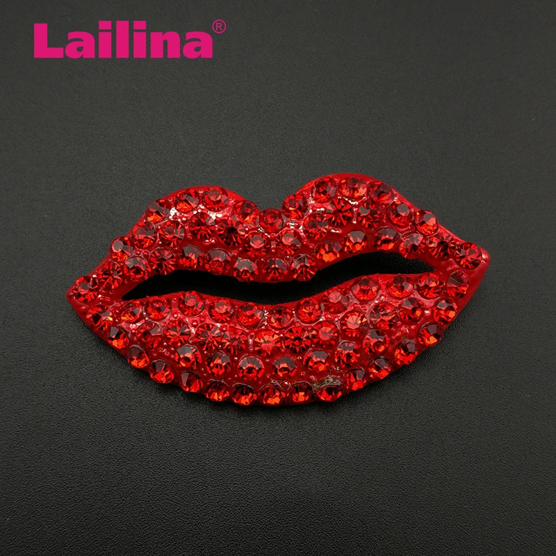 50mm Fashion Crystal Rhinestone Red Lips Brooch DIY Craft Jewelryin