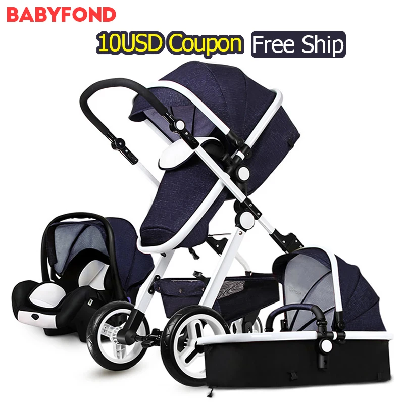 

PU Material Gold frame Baby stroller two-way suspension Pram folding newborn baby stroller centenarian 3 in 1 European Carriage