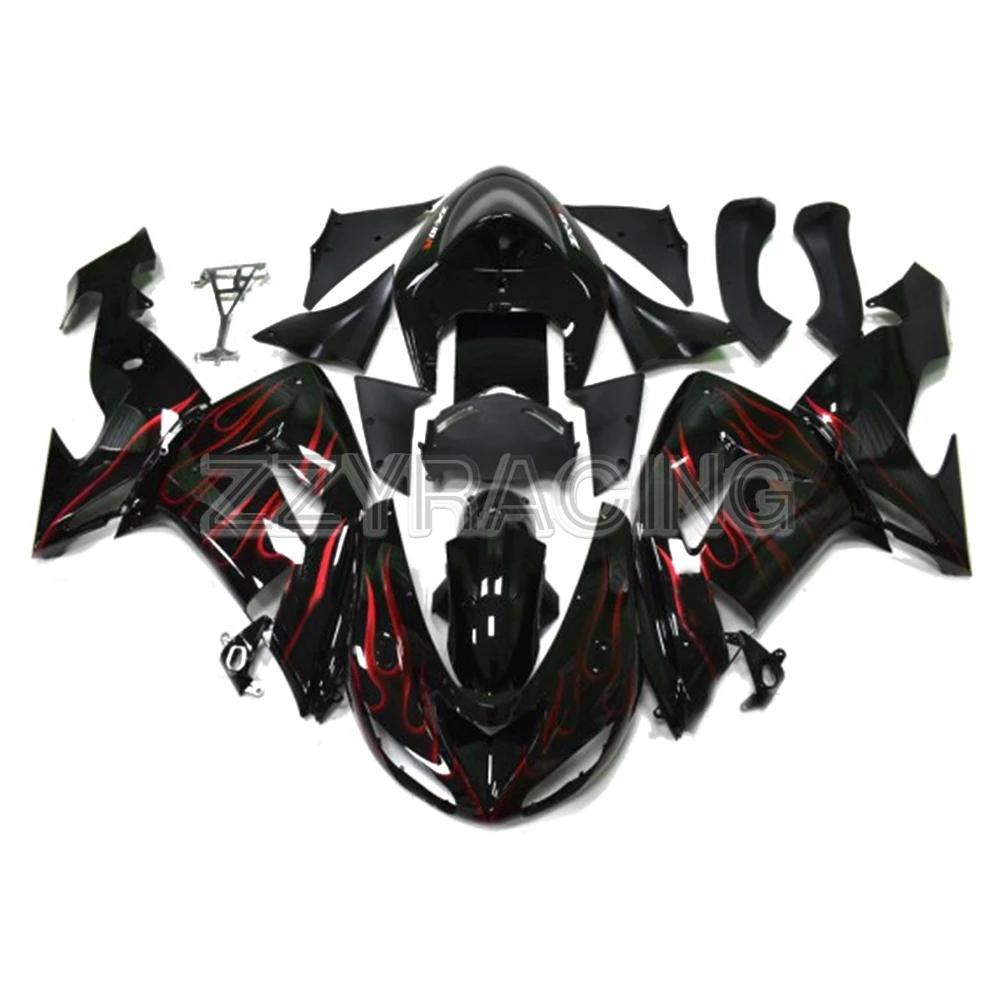

Injection Fairings Kits for Kawasaki ZX10R 2006 2007 Year 06 07 Full ABS Plastic Motorbike Body Work Black With Red Flames