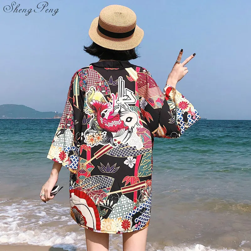 Кимоно для женщин,, японское кимоно, кардиган, косплей, рубашка, блузка для женщин, японская юката, женское летнее пляжное кимоно V1400