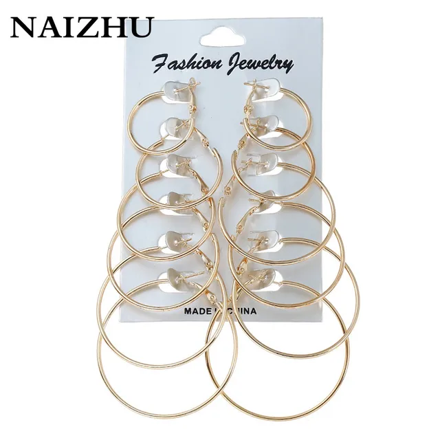 Naizhu New Fashion Jewelry 6 Pair Set Gold Sliver Plated Hoop Naizhu New Fashion Jewelry 6 Pair Set Gold Sliver Plated Hoop Earrings Women