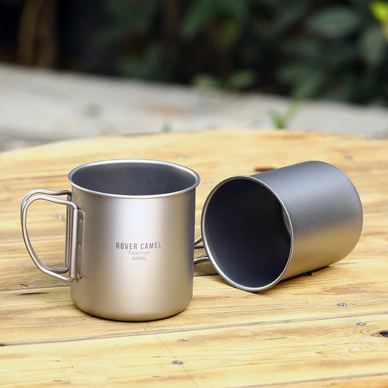 

Rover Camel outdoor Titunium water mugs with folding handles drinkware camping cups ultralight travel mugs 300ml 400ml Ta8363-rc