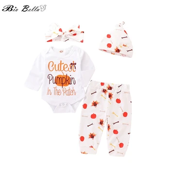 

Hollaween Baby Girl Boy Clothes Sets Bodysuit+Cap+Pants+Headwear 4PCS Clothes Set Casual Hollwaeen's Clothing Suit Outfits Coats
