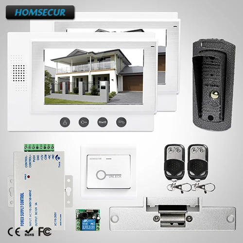

HOMSECUR 7" Hands-free Video&Audio Home Intercom+One Button Unlock for Apartment: TC041 Camera + TM701-W Monitor (White)