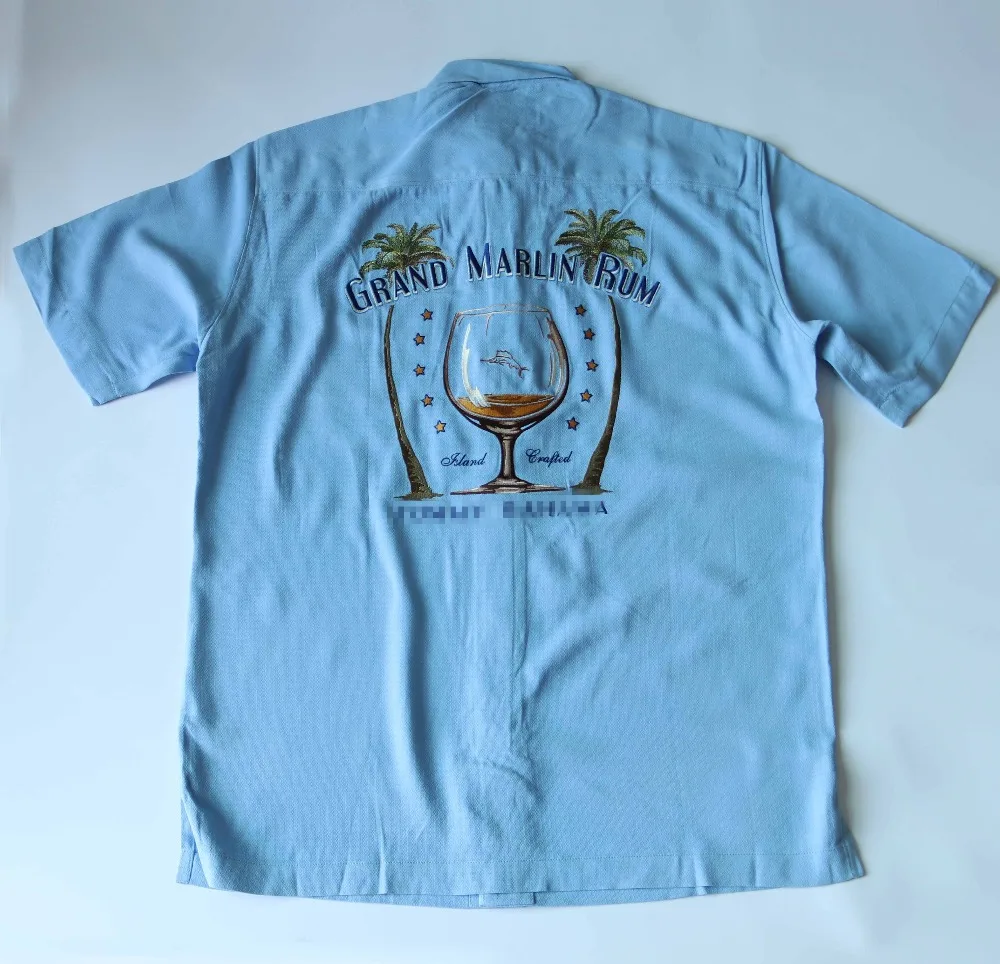 

blue embroidery shirt men silk short sleeve casual hawaii chest 114cm