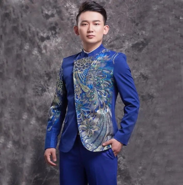 Модные мужские дизайнерские костюмы masculino homme terno Сценические костюмы для певцов Мужской Блейзер танцевальная одежда куртка Персонализированная Синяя