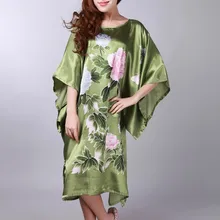 Новое поступление, армейский зеленый женский шелковый халат, ночная рубашка, ночное белье, свободные Весенние пижамы, пижама, один размер, цветок, S0109