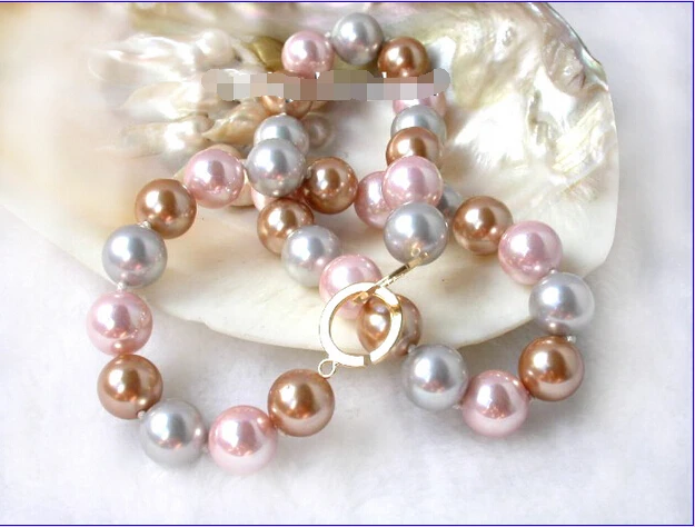 

FREE SHIPPING>>>@@ 12mm round Multi-color south sea shell pearls necklace @^Noble style Natural Fine jewe S
