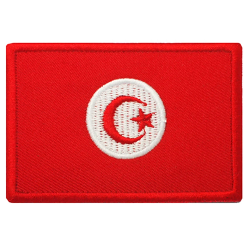 

1PCS Full Embroidery Tunisia Flag Patch Backpack Bag Jacket Armband Badge Hook and Loop Double Side 7.5cm * 5 cm