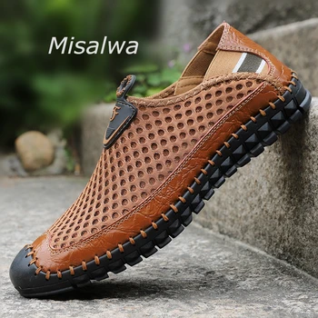

Misalwa Over Size Summer Men Flats Mesh Casual Green Blue Male Sandals Slip on Cap Toe Breathable Daily Loafers 38-48 Drop Ship