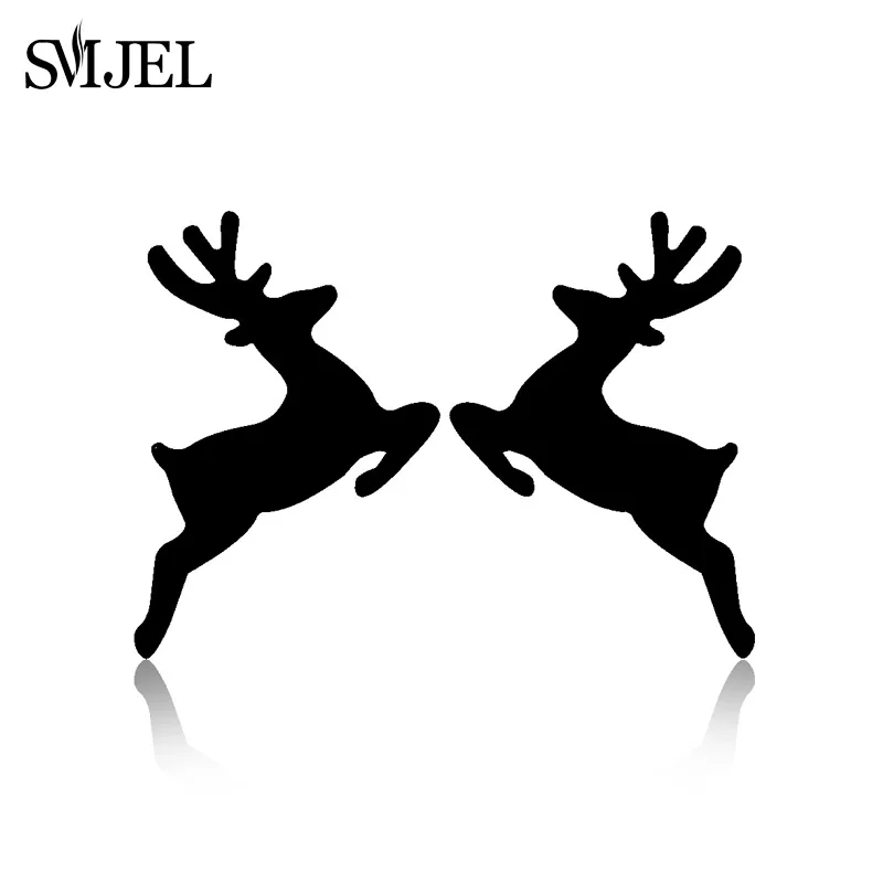 

SMJEL Christmas Jewelry Cut Elk Deer Earrings Black Stainless Steel Stud Earrings Children Gifts Reindeer Stud Earring for Women