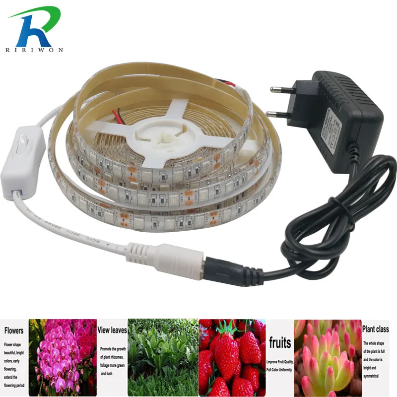 

RiRi won LED Plant grow strip grow light lamp Waterproof 5050 5m SMD for aquarium flowers led Full spectrum Grow plant light