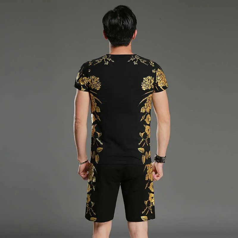 Summer Short Sets Tshirt with Short 2PCS Set Floral Printed Tracksuit Men Casual T Shirt Short SLeeve Sweat Suits Male Clothing