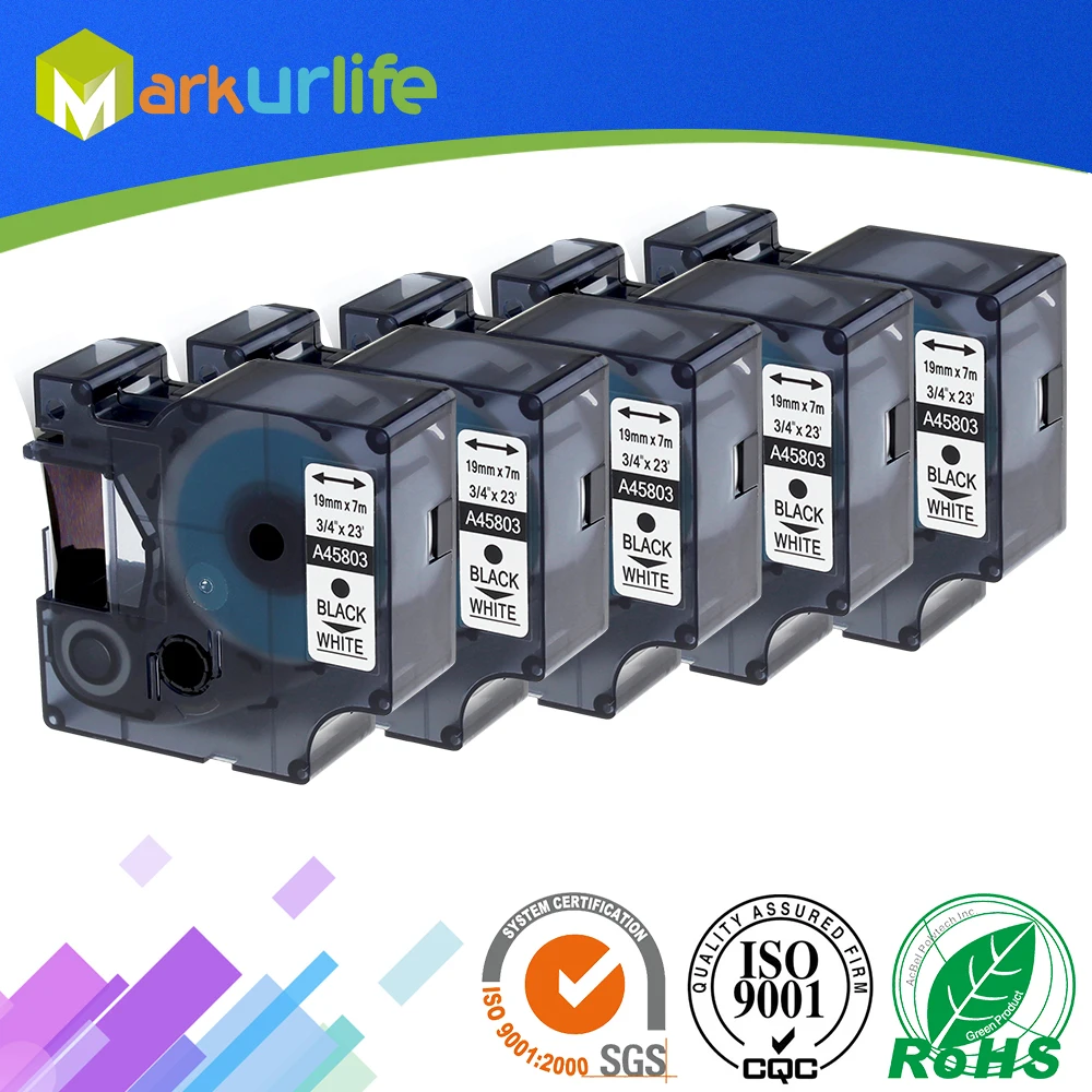 5 шт./партия принтер этикеток для DYMO самоклеящаяся лента D1 45803 S0720830 отличная работа для принтер DYMO(19 мм* 7 м) черный на белом