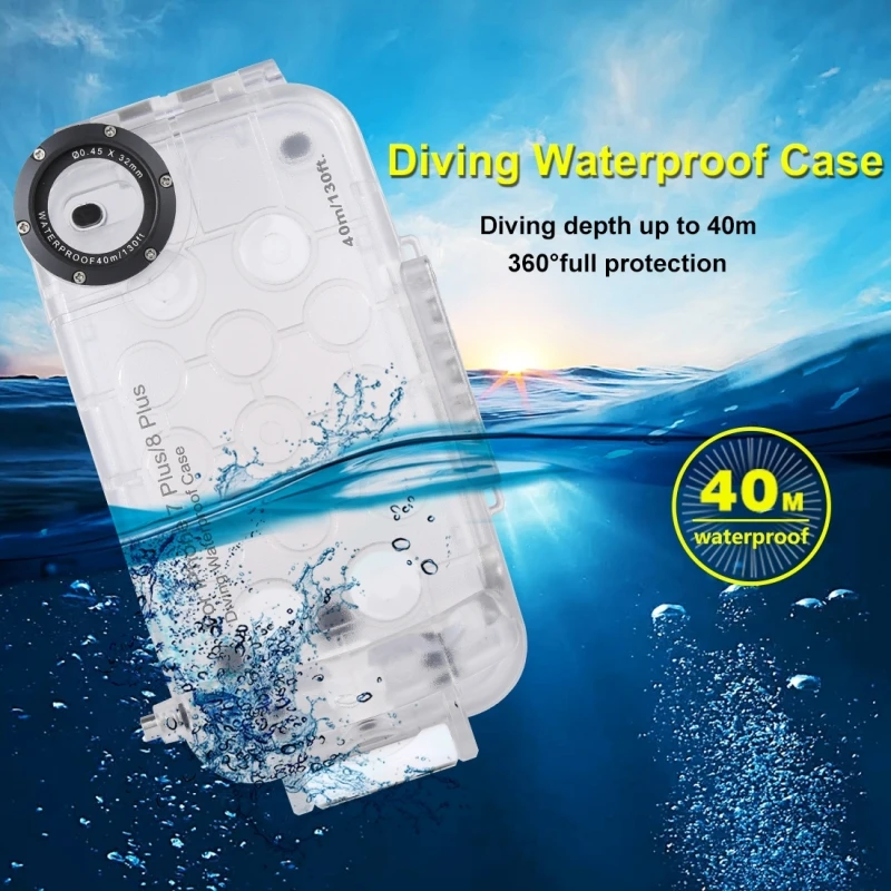 For iPhone 7 Plus Case 40m/130ft Underwater Camera Housing Photo Taking Waterproof Diving Case Cover for Apple iPhone 8 plus