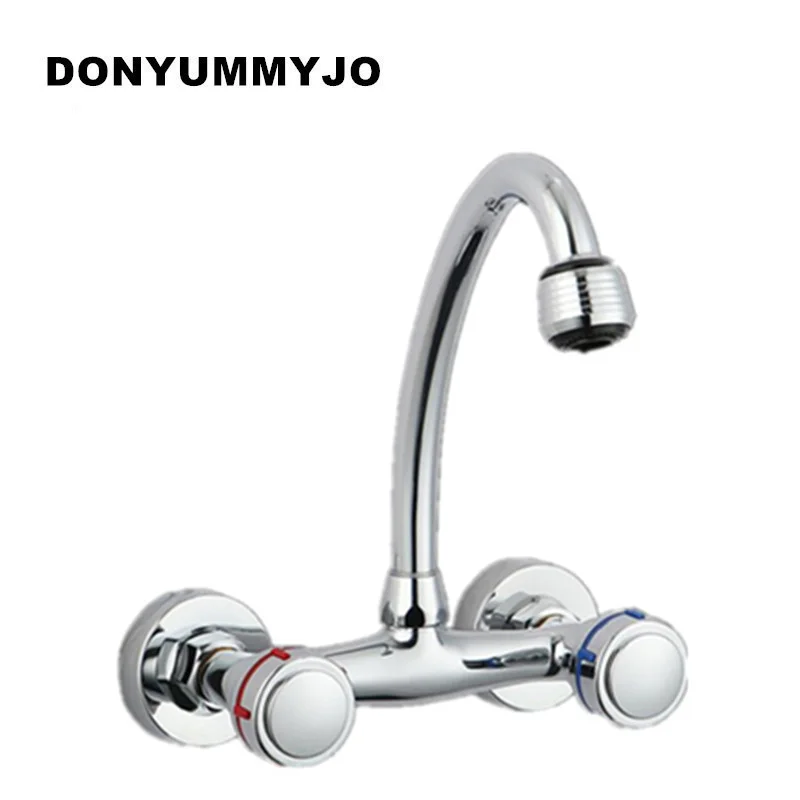 DONYUMMYJO Wall Mounted Double Holes Flexible Kitchen Faucet Mixers