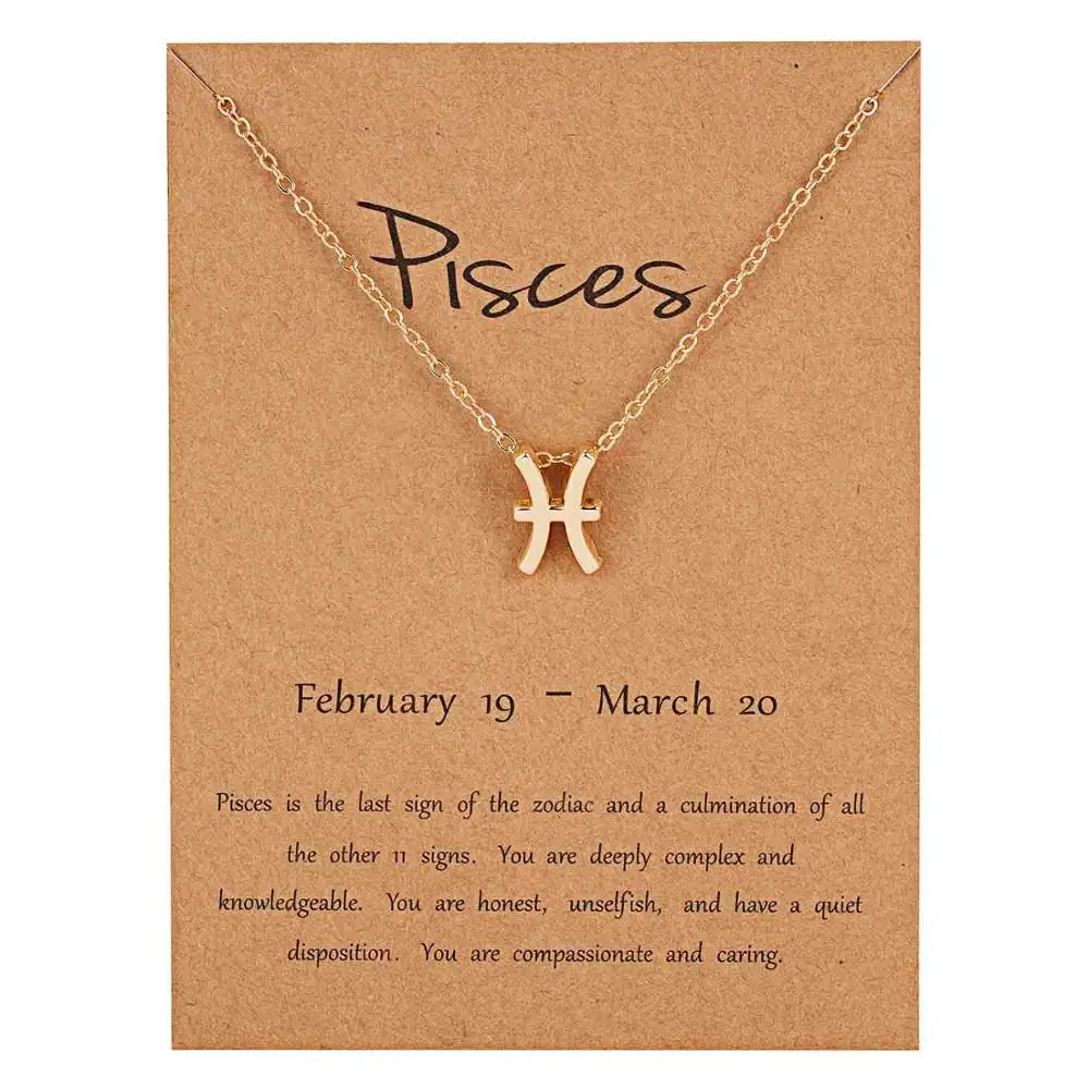 Rinhoo 12 Constellation Necklace Zodiac Sign necklace with Card Pendant Necklace charm Message Card Birthday Gift for Women Girl - Окраска металла: gold Pisces