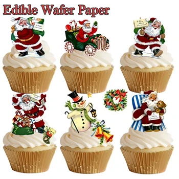 

Santa Claus Image Edible Pre Cut Wafer Cupcake Toppers,Christmas Cake Idea Decorating tools Christmas Party supply
