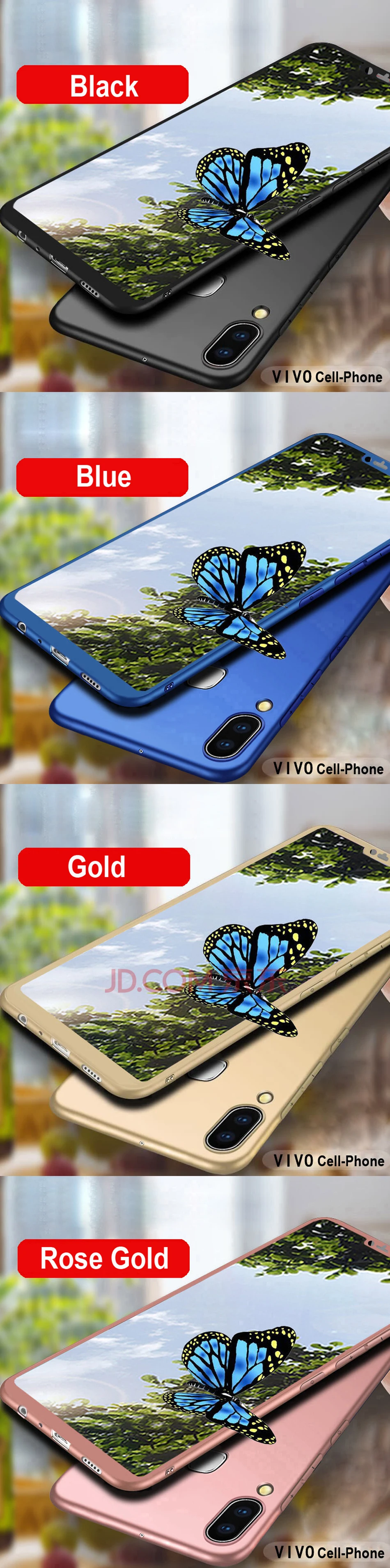 360 Full Protection Case with Glass for vivo Y91i Y81 Y93 Y95 Y91C Case Matte Hard Phone Cover for vivo V9 V7 Plus case Coque (10)