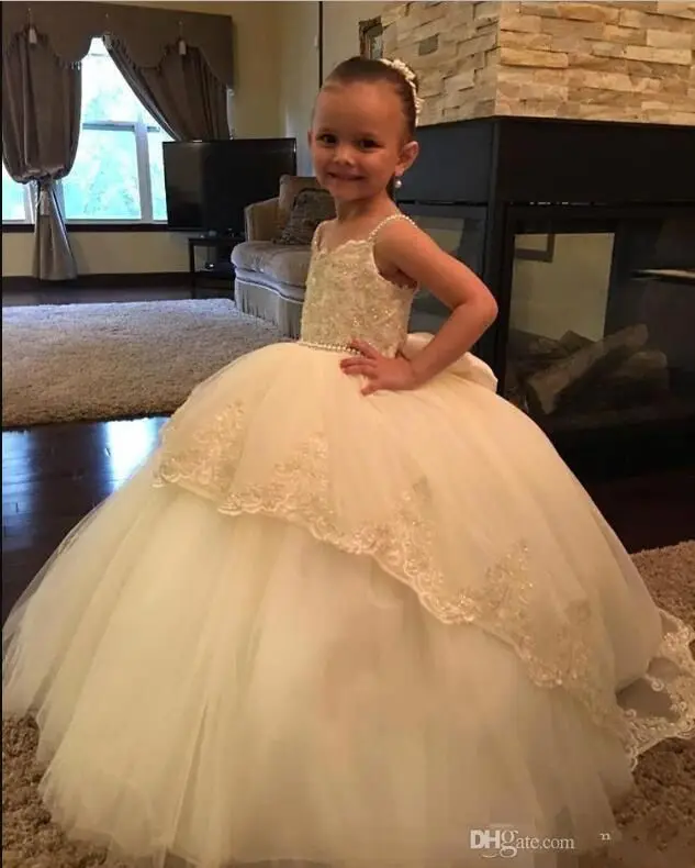 Ball Gown Flower Girl Dresses for Weddings with Lace and Sequins Big Bow Back First Communion Girls Formal Birthday | Свадьбы и