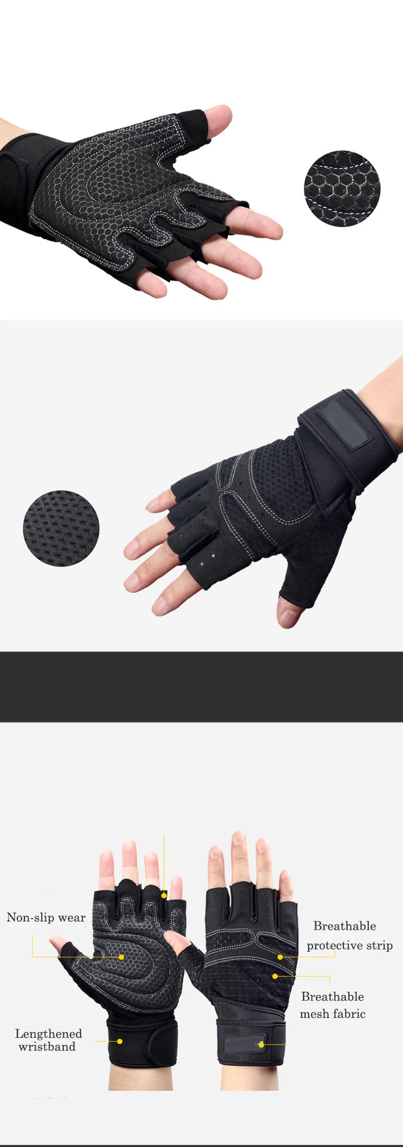 M-XL Gym Gloves Heavyweight Sports Exercise Weight Lifting Gloves Body Building Training Sport Fitness Gloves (4)