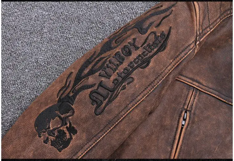 Винтаж красные, коричневые для мужчин Американский мотоцикл кожаная куртка плюс размеры XXXXXL из натуральной толстой воловьей кожи Байкер пальт