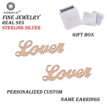 

AOBOCO Brand Fine Jewelry Personalized Custom Script Font Name Stud Earrings For Women Girl With Gift Box