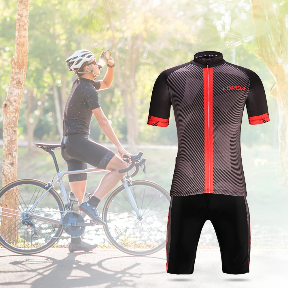 

Lixada Men's Cycling Clothes Set Quick Dry Short Sleeve Bicycle Jersey Shirt Tops 3D Cushion Padded Riding Shorts Tights Pants