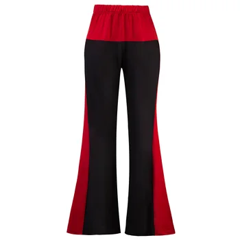 

Plus Size Casual Womens Wide Leg Flared Ladies Bodycon Solid Stretch Trousers Black Red Mesh Female Pants