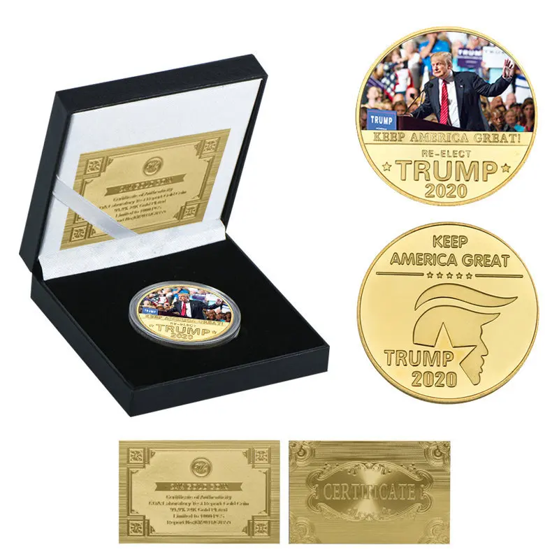 WR позолоченная монета Подарочная коробка президент США Трамп Памятная коллекция металлических монет Набор Игральных Карт с коробкой - Цвет: coin with box1