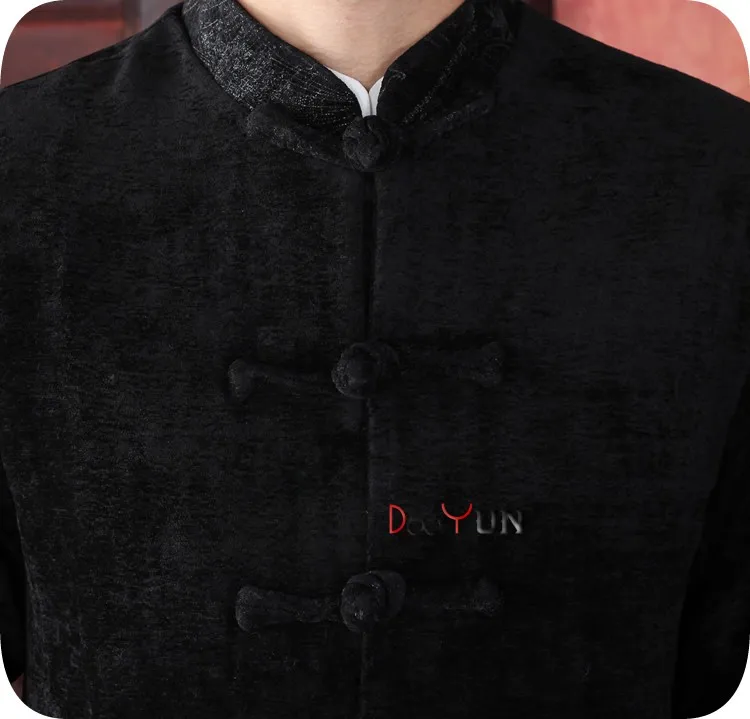 Бесплатная доставка Черный китайский традиционный Для мужчин куртка с длинным рукавом бархатное пальто Тан костюм размеры s m l xl XXL, XXXL