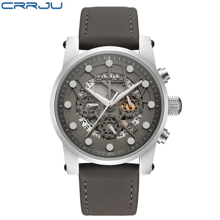 

CRRJU Original Men Quartz Watch Reloj Hombre Leather Business Watches Man Clock Chronograph Army Military Watch Sport for Male