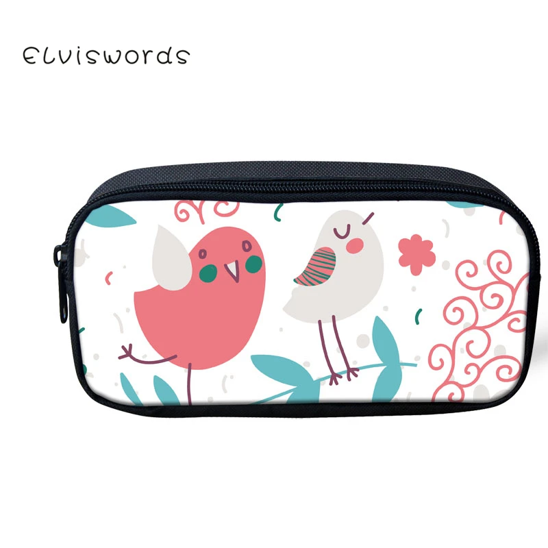 

ELVISWORDS Cartoon Printed Pencil Bag Pencil Box Kawaii Women Makeup Cases Cosmetic Bags Children Stationery School Supplies