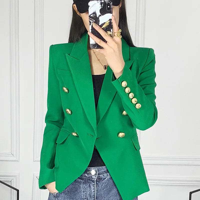 HarleyFashion Classic Design Women Elegant Style Casual Blazers Solid Color Slim Autumn Green Blazer High Quality Plus Size