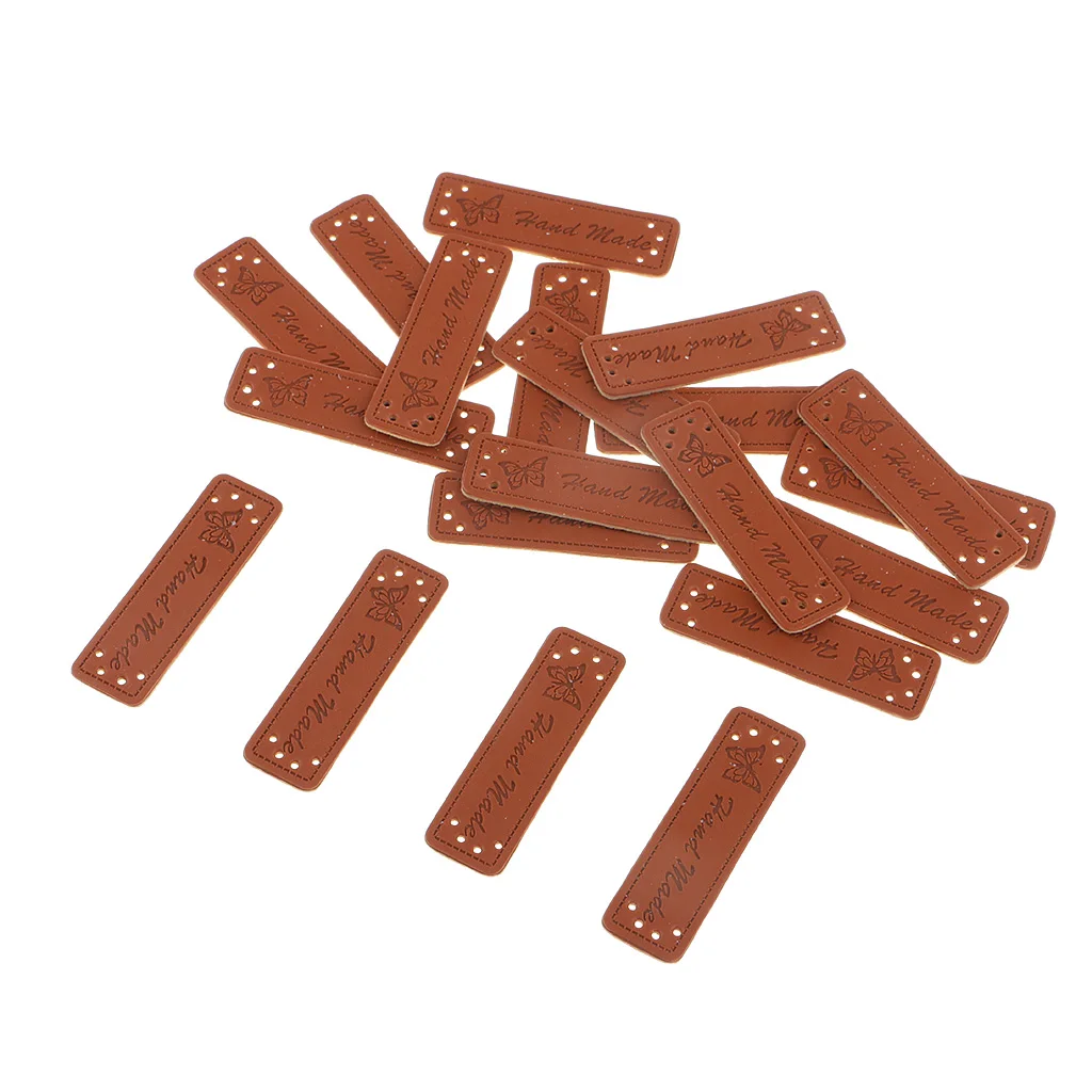 40 Pieces Vintage PU Leather Retro Brown Synthetic Handmade Label Tags DIY Sew Craft Patch