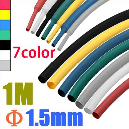 1m 1.5mm 7Color 21 Polyolefin Heat Shrink Tubing Tube Sleeve Sleeving Cable Sleeves Polyolefin