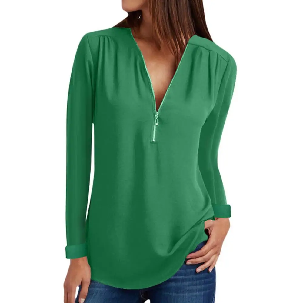 

2019 New Summer Blouse Women's Clothing Solid Color Sleeveless V-Neck Loose Chiffon Shirt Zipper Women Tops Female shirt BD