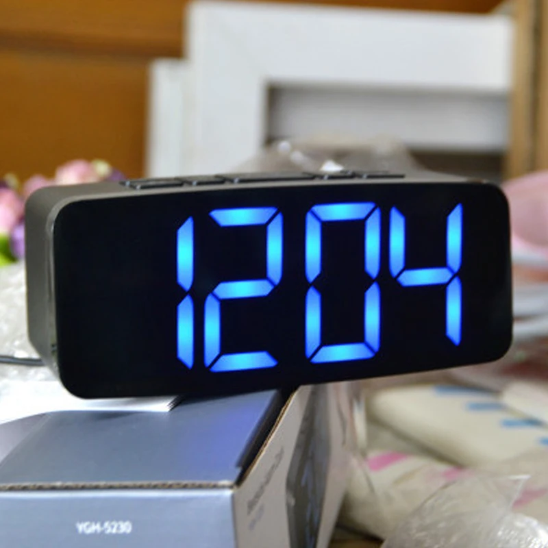 12/24 Hours Double Snooze Alarm Clock ,Big Number Blue Led Display