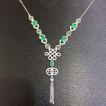 Natural green merald tourmaline Necklace natural gemstone Pendant Necklace S925 silver trendy Chinese knot women party Jewelry