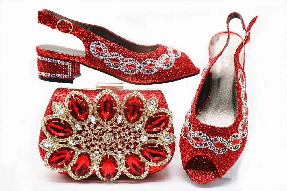 

New arrival shinning italian shoes matching bag set in red color size 38 to 42 high quality shoe and bag set matching SB8369-5