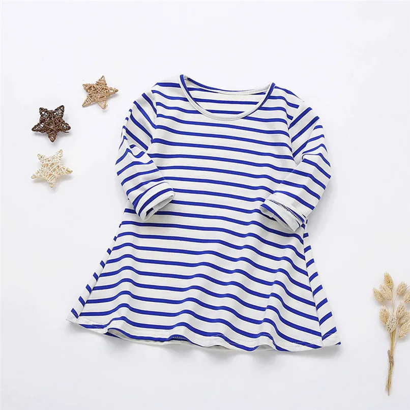 Girls Dress Infant Kids Baby Girl Candy Color Striped Long Sleeve Princess Dress Casual Cotton Dress Baby Girls Clothes JY09#F (10)