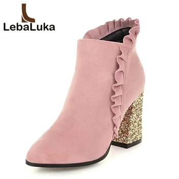 

Tuyoki 4 Color Size 33-43 Women Ankle Boots Glitter Ruffles High Heels Winter Shoes Women Elegant Ladies Fur Botas Footwear