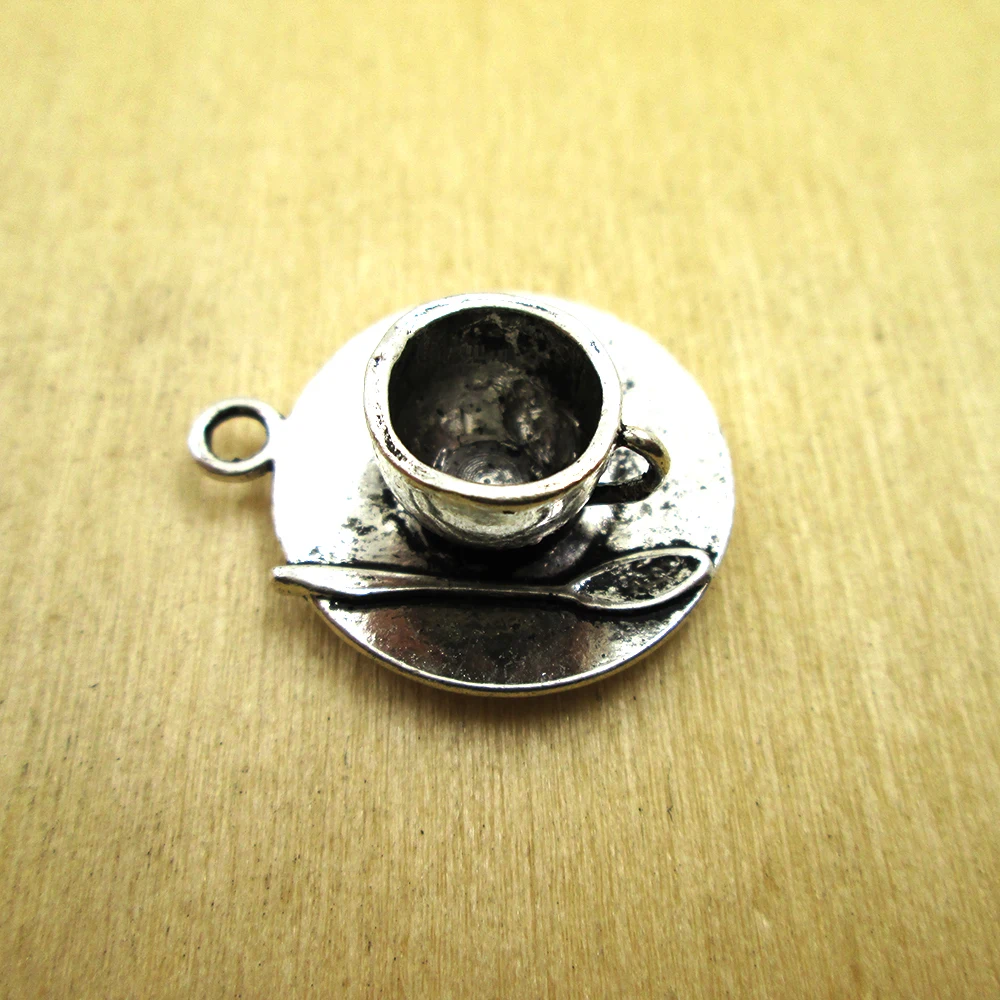 

6pcs--27x23mm espressso Cappuccino mixed tee cup Charms coffee cup pendants DIY necklace/ bracelets charms antique silver tone