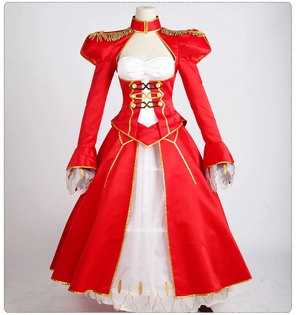 

Anime Fate Stay Night Saber Extra Figure Red Uniform Cosplay Costume Full Set Dress A