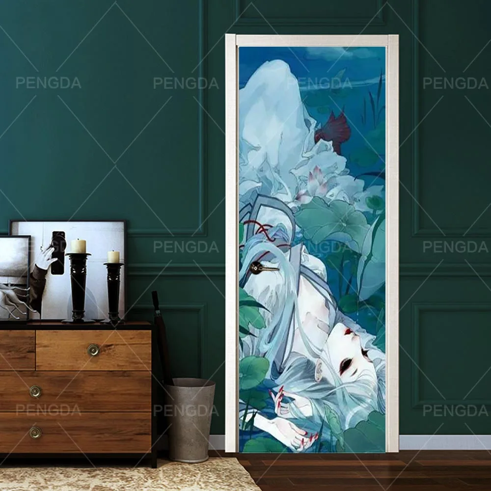 

Canvas Print Self Adhesive Door Decor Japanese Anime Picture Creative Stickers Waterproof 3D Mural Renovation Decals For Bedroom