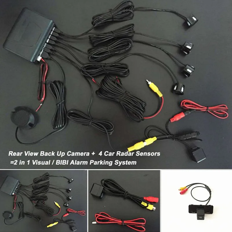 Car Rear View Camera + 4 Sensors Buzzer Car Parking Sensor Reverse