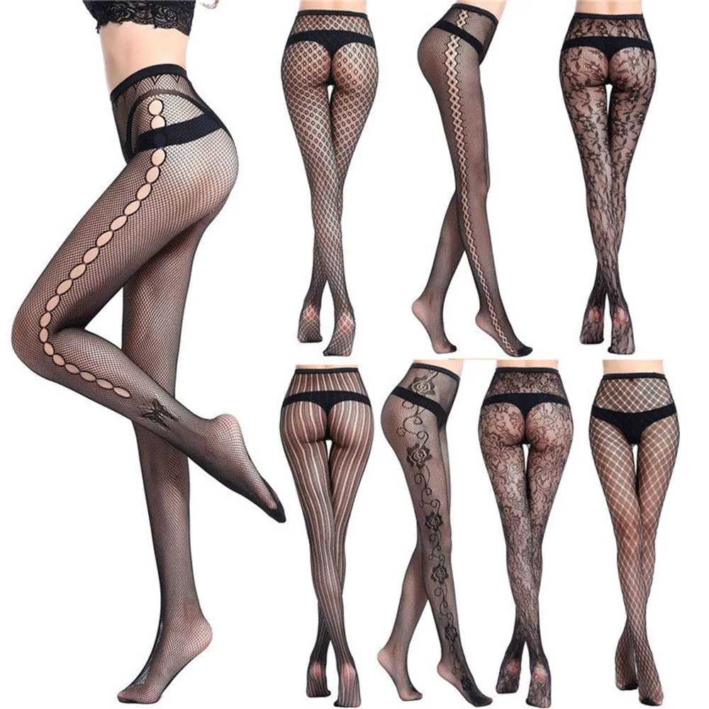 

Hollow Out Tights Lace Sexy Stockings Female Thigh High Fishnet Embroidery Transparent Pantyhose Women Black Lace Hosiery