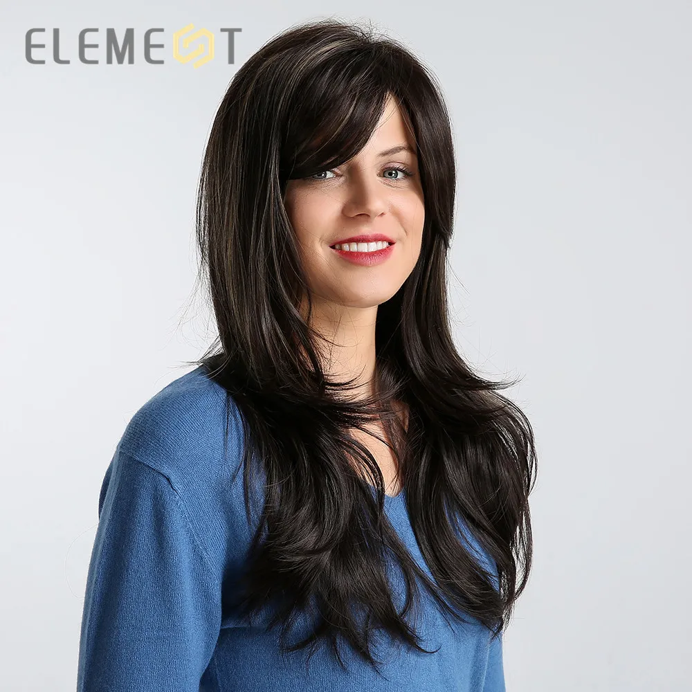 

Element 26 inch Long Synthetic Wig with Side Fringe High Density Natural Headline Glueless Heat Resistant Hair Wigs for Women
