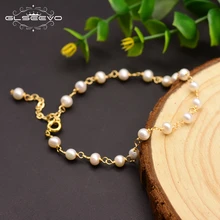 GLSEEVO,, 925 пробы, серебро, натуральный пресноводный жемчуг, регулируемый браслет ручной работы для женщин, подарок, хорошее ювелирное изделие GB0142