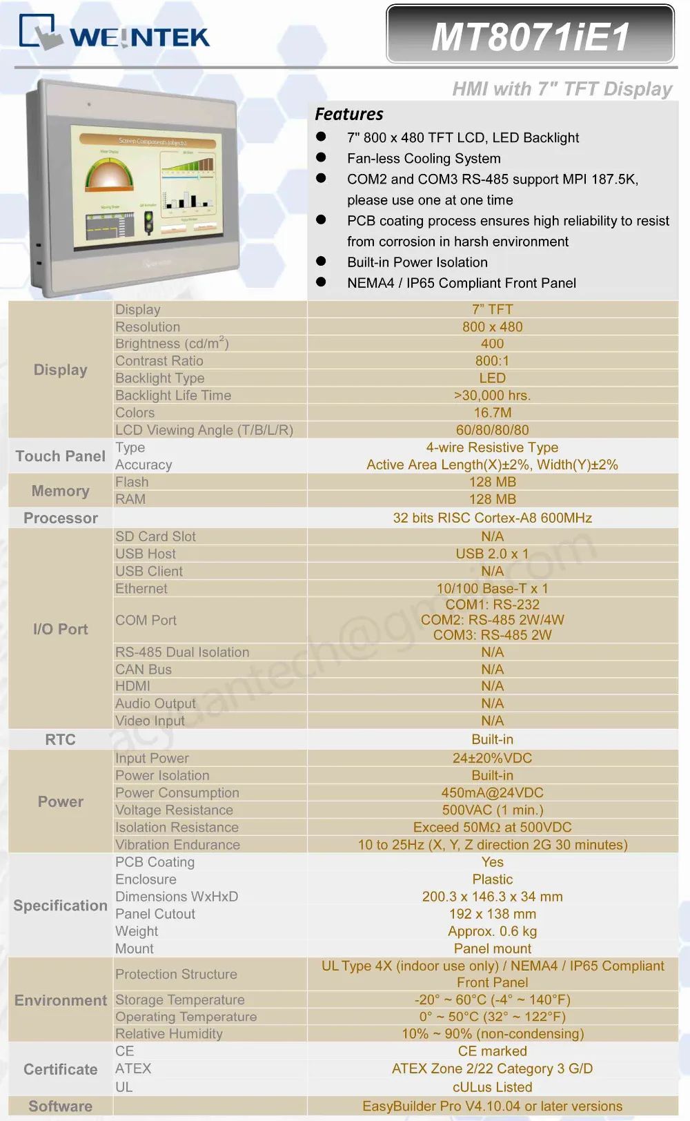 MT8071iE " WEINVIEW/Weintek HMI TFT ЖК-дисплей 800*480 HMI weintek 7 дюймов HMI Сенсорный экран для контроллера с ЧПУ